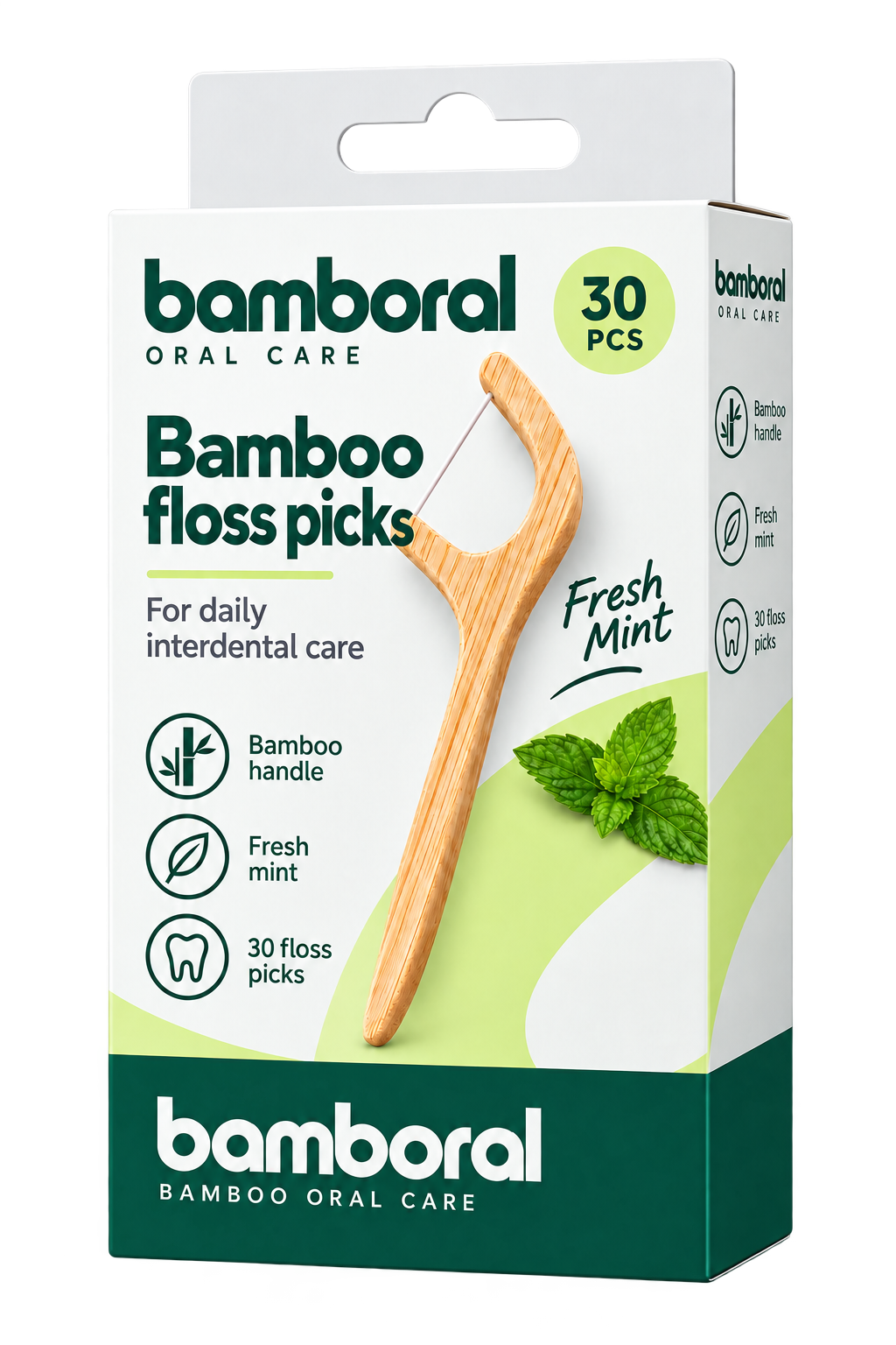 Bamboral bamboo floss picks in verpakking