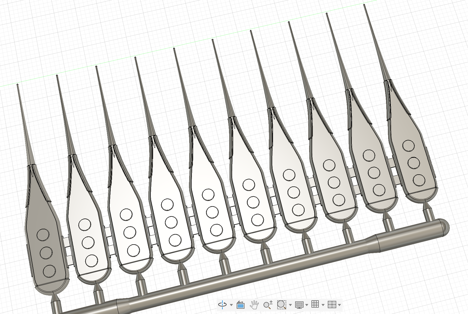 CAD-ontwerp van een strip met interdentale picks